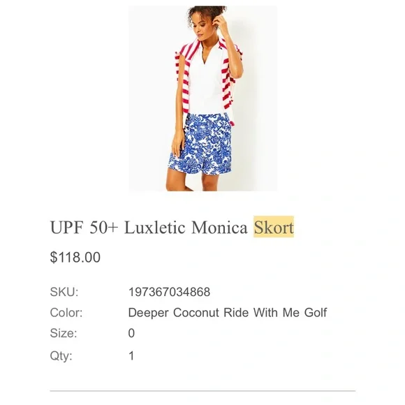 Lilly Pulitzer Luxletic Monica Skort size 00 - Picture 3 of 4